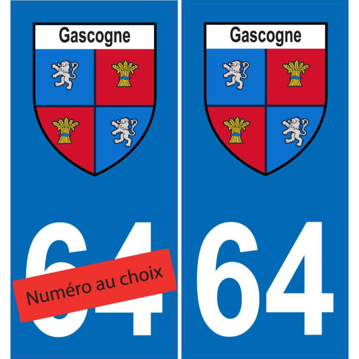 Gascogne blason plaque immatriculation auto choix sticker V23
