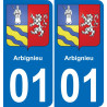 01 Arbignieu escudo de armas de la etiqueta engomada de la placa de pegatinas de la ciudad