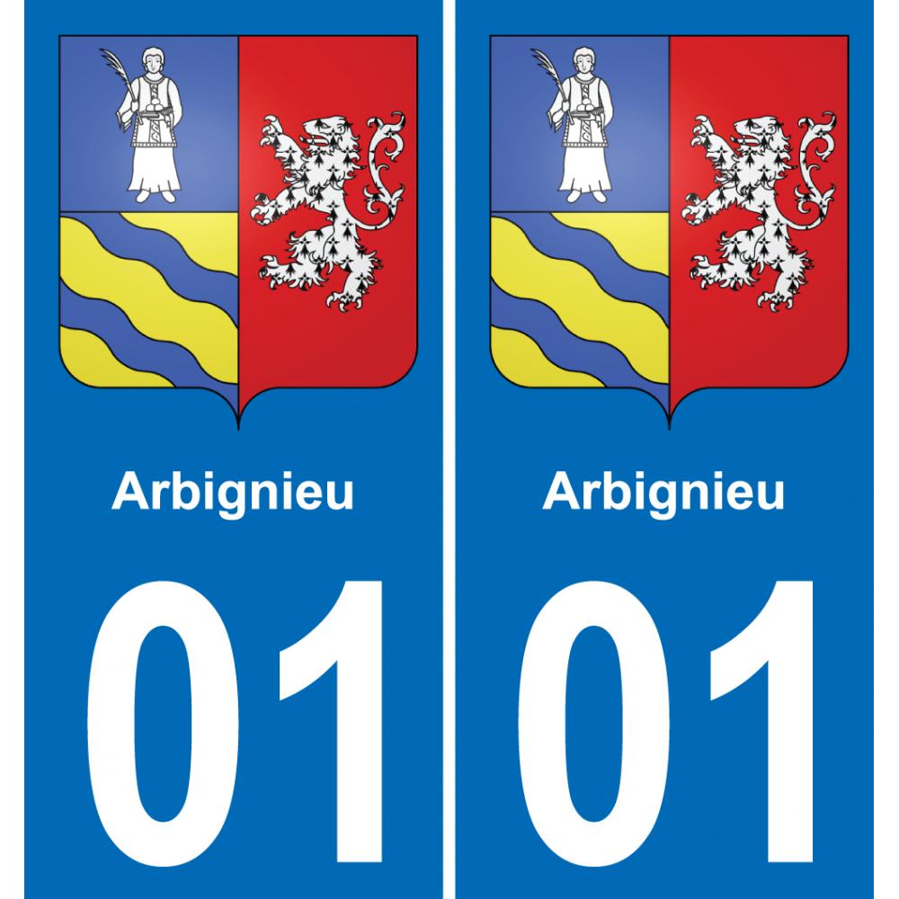 01 Arbignieu escudo de armas de la etiqueta engomada de la placa de pegatinas de la ciudad