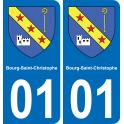 01 Bourg-Saint-Christophe escudo de armas de la etiqueta engomada de la placa de pegatinas de la ciudad