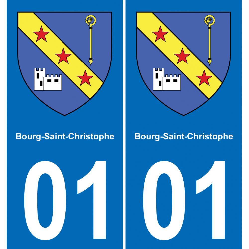01 Bourg-Saint-Christophe escudo de armas de la etiqueta engomada de la placa de pegatinas de la ciudad