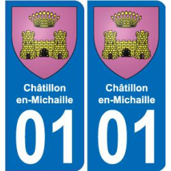 01 Châtillon-en-Michaille escudo de armas de la etiqueta engomada de la placa de pegatinas de la ciudad