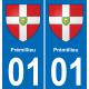 01 Prémillieu escudo de armas de la etiqueta engomada de la placa de pegatinas de la ciudad