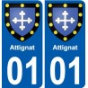 01 Attignat ville autocollant plaque sticker