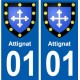 01 Attignat ville autocollant plaque sticker