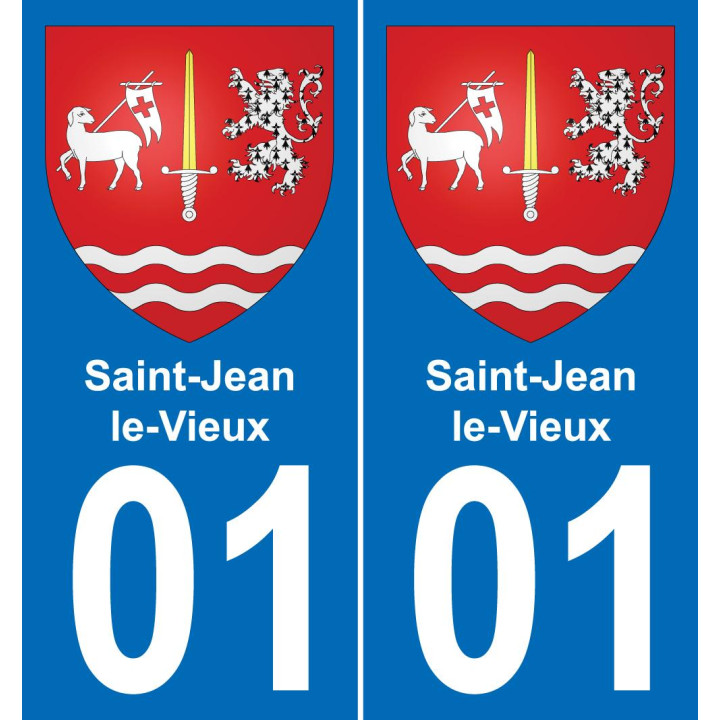 01 Saint-Jean-le-Vieux escudo de armas de la etiqueta engomada de la placa de pegatinas de la ciudad