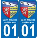 01 Saint-Maurice-de-Rémens escudo de armas de la etiqueta engomada de la placa de pegatinas de la ciudad