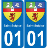 01 Saint-Sulpice escudo de armas de la etiqueta engomada de la placa de pegatinas de la ciudad