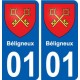 01 Béligneux ville autocollant plaque sticker