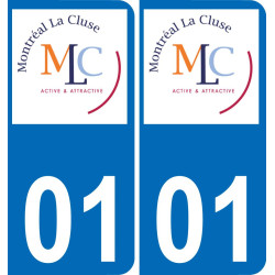 01 Montréal-la-Cluse escudo de armas de la etiqueta engomada de la placa de pegatinas de la ciudad