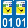 01 Pizay escudo de armas de la etiqueta engomada de la placa de pegatinas de la ciudad