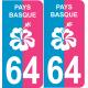 64 Pays Basque Hibiscus Bi-couleur bleu et rose sticker autocollant plaque immatriculation auto logo325