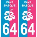 64 Pays Basque Hibiscus Bi-couleur bleu et rose sticker autocollant plaque immatriculation auto logo325