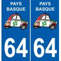 64 Pays Basque voiture croix basque Euskal Herria drapeau basque sticker autocollant plaque immatriculation auto logo594