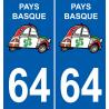64 Pays Basque voiture croix basque Euskal Herria drapeau basque sticker autocollant plaque immatriculation auto logo594