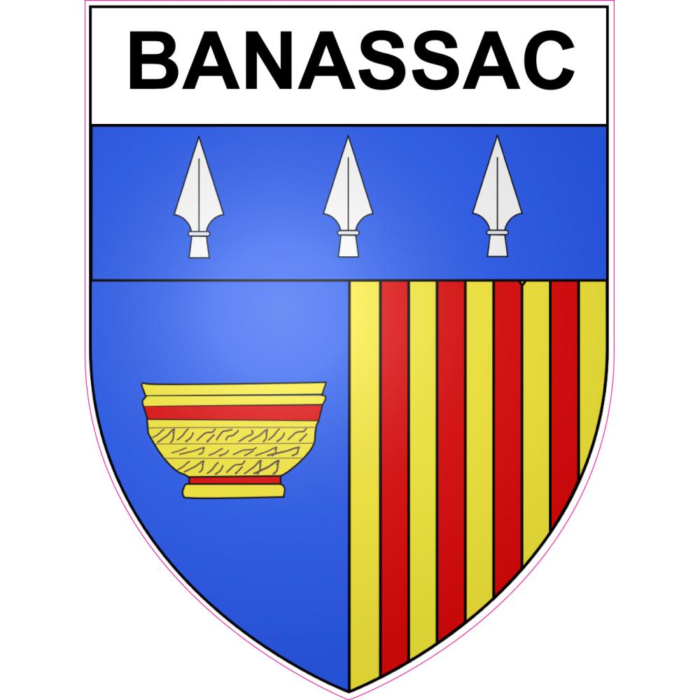 Pegatinas escudo de armas de Banassac adhesivo de la etiqueta engomada