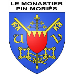 Pegatinas escudo de armas de Le Monastier-Pin-Moriès adhesivo de la etiqueta engomada