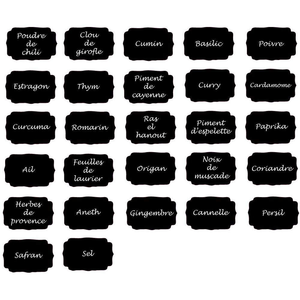 Étiquettes adhésives x27 vignette noir texte prédéfini épices conserve  cuisine rangement logo341