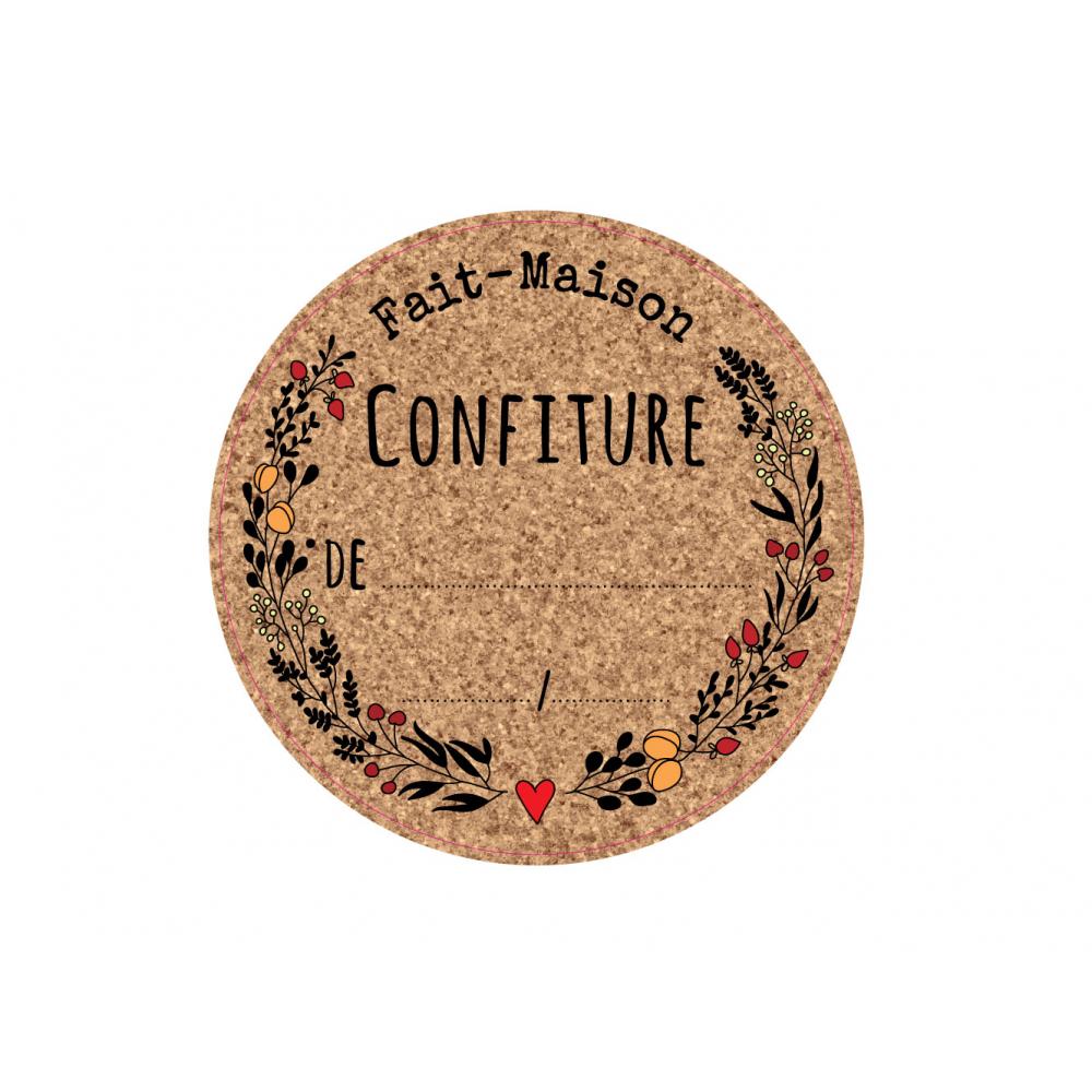 Lot de 60 Etiquette ronde confiture dessin motif liège bocaux maison autocollant sticker logo64