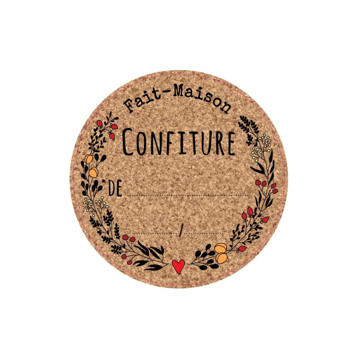 Lot de 60 Etiquette ronde confiture dessin motif liège bocaux maison autocollant sticker logo64
