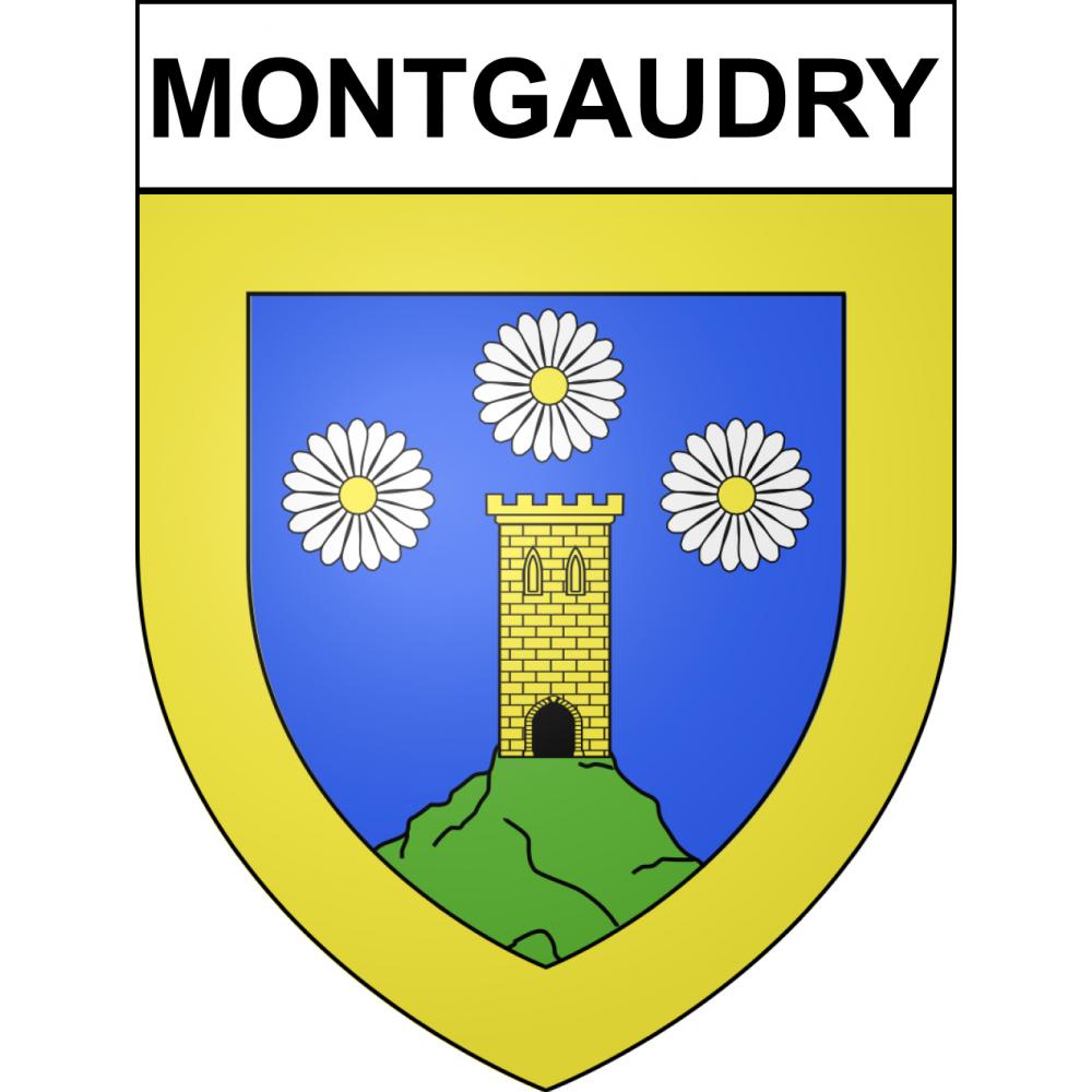 Pegatinas escudo de armas de Montgaudry adhesivo de la etiqueta engomada