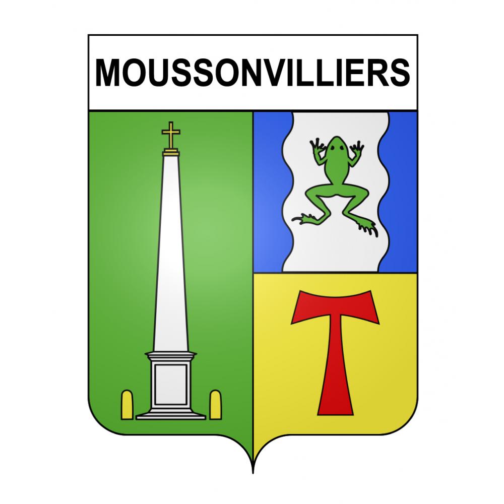 Pegatinas escudo de armas de Moussonvilliers adhesivo de la etiqueta engomada
