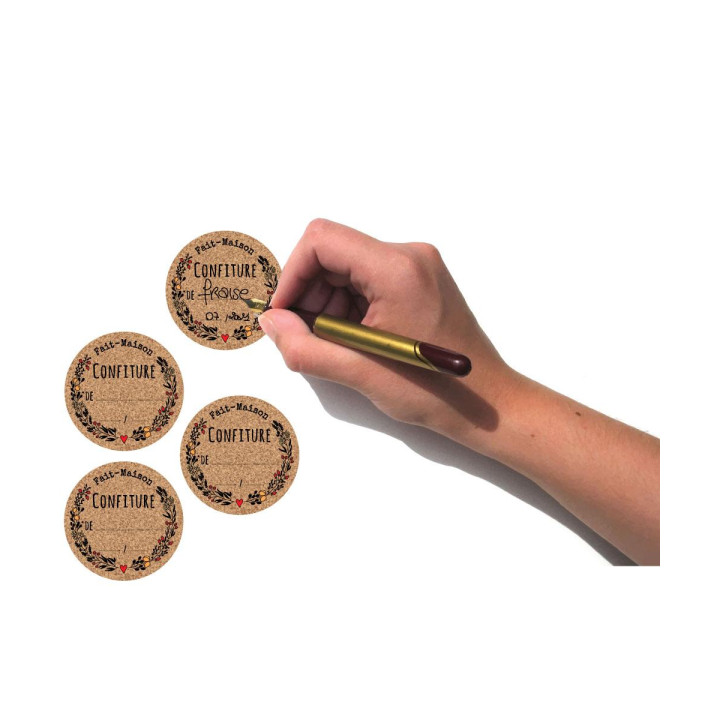 Lot de 60 Etiquette ronde confiture dessin motif liège bocaux maison autocollant sticker logo64