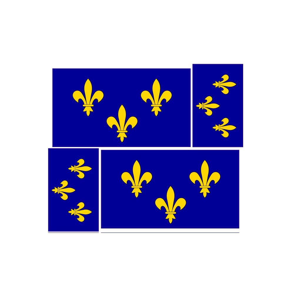 Set de 4 drapeau fleurs de lys jaune symbole royauté drapeau royaume de France Renaissance autocollant adhésif sticker logo32684