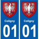 01 Coligny ville autocollant plaque sticker