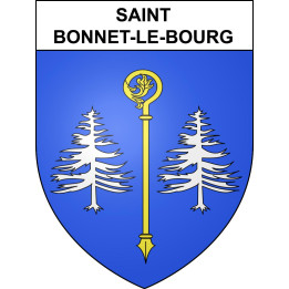 Pegatinas escudo de armas de Saint-Bonnet-le-Bourg adhesivo de la etiqueta engomada