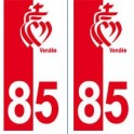 85 coeur Vendée fond rouge blanc autocollant plaque