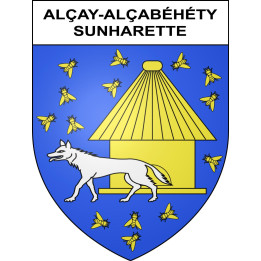 Pegatinas escudo de armas de Alçay-Alçabéhéty-Sunharette adhesivo de la etiqueta engomada