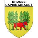 Pegatinas escudo de armas de Bruges-Capbis-Mifaget adhesivo de la etiqueta engomada