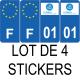 Lot de 4 autocollants bleu 01 AIN Auvergne-Rhône-Alpes - F Europe nouvelles régions plaque immatriculation auto voiture sticker