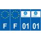 Lot de 4 autocollants bleu 01 AIN Auvergne-Rhône-Alpes - F Europe nouvelles régions plaque immatriculation auto voiture sticker