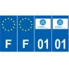 Lot de 4 autocollants bleu 01 AIN Auvergne-Rhône-Alpes - F Europe nouvelles régions plaque immatriculation auto voiture sticker