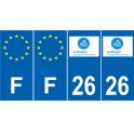 Lot de 4 autocollants bleu 26 DROME Auvergne-Rhône-Alpes - F Europe nouvelles régions plaque immatriculation voiture sticker