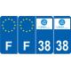 Lot de 4 autocollants bleu 38 ISERE Auvergne-Rhône-Alpes - F Europe nouvelles régions plaque immatriculation voiture sticker