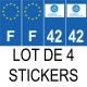 Lot de 4 autocollants bleu 42 LOIRE Auvergne-Rhône-Alpes - F Europe nouvelles régions plaque immatriculation voiture sticker