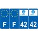 Lot de 4 autocollants bleu 42 LOIRE Auvergne-Rhône-Alpes - F Europe nouvelles régions plaque immatriculation voiture sticker