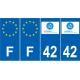 Lot de 4 autocollants bleu 42 LOIRE Auvergne-Rhône-Alpes - F Europe nouvelles régions plaque immatriculation voiture sticker