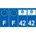Lot de 4 autocollants bleu 42 LOIRE Auvergne-Rhône-Alpes - F Europe nouvelles régions plaque immatriculation voiture sticker