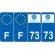 Lot de 4 autocollants bleu 73 SAVOIE Auvergne-Rhône-Alpes - F Europe nouvelles régions plaque immatriculation voiture sticker
