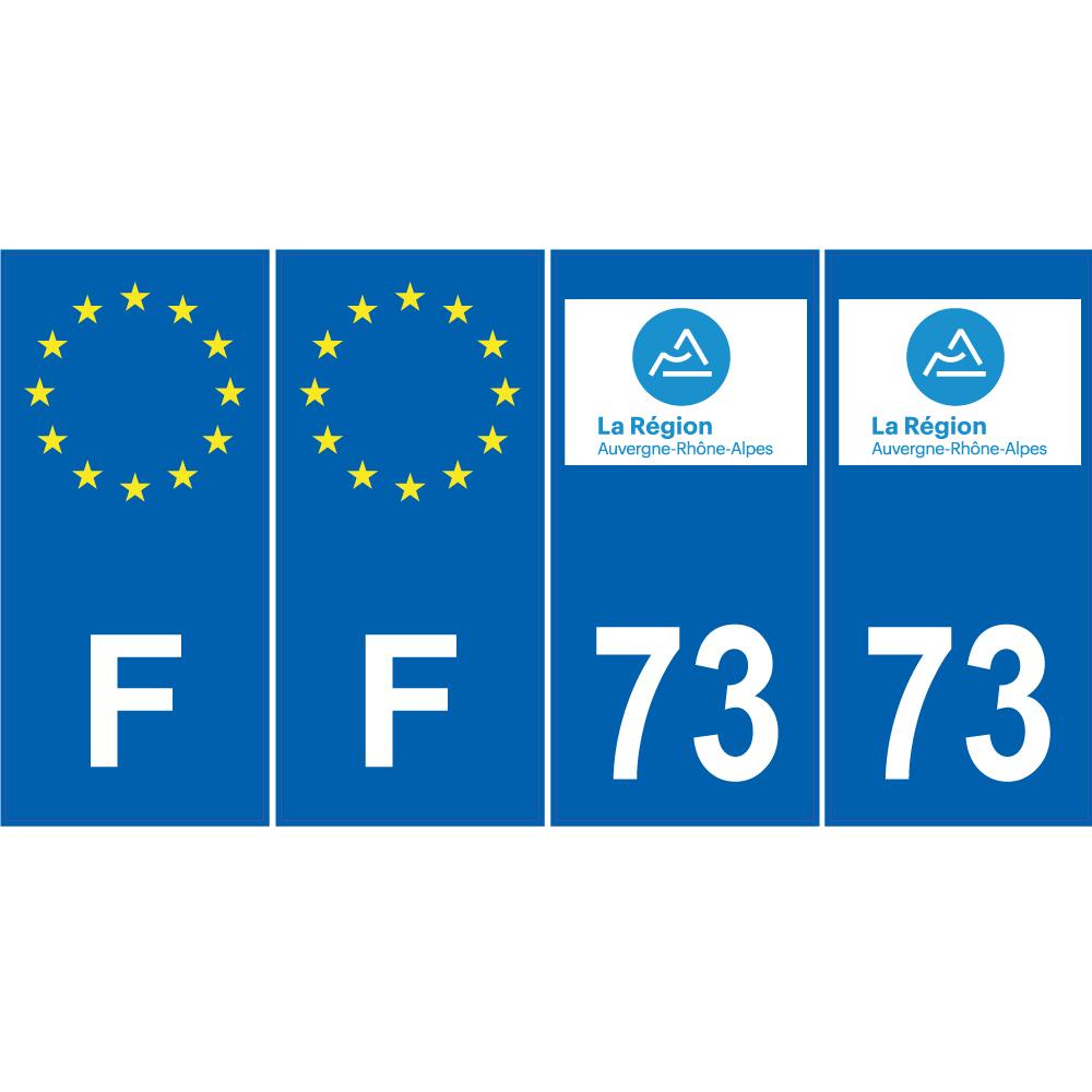 Lot de 4 autocollants bleu 73 SAVOIE Auvergne-Rhône-Alpes - F Europe nouvelles régions plaque immatriculation voiture sticker