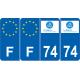 Lot de 4 autocollants bleu 74 HAUTE SAVOIE Auvergne-Rhône-Alpes - F Europe nouvelles régions plaque immatriculation voiture