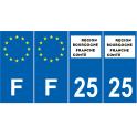 Lot de 4 autocollants bleu 25 DOUBS Bourgogne-Franche-Comté - F Europe nouvelles régions plaque immatriculation voiture