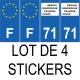 Lot de 4 autocollants bleu 71 SAONE-ET-LOIRE Bourgogne-Franche-Comté - F Europe nouvelles régions plaque immatriculation voiture