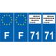 Lot de 4 autocollants bleu 71 SAONE-ET-LOIRE Bourgogne-Franche-Comté - F Europe nouvelles régions plaque immatriculation voiture