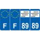 Lot de 4 autocollants bleu 89 YONNE Bourgogne-Franche-Comté - F Europe nouvelles régions plaque immatriculation voiture sticker