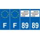 Lot de 4 autocollants bleu 89 YONNE Bourgogne-Franche-Comté - F Europe nouvelles régions plaque immatriculation voiture sticker